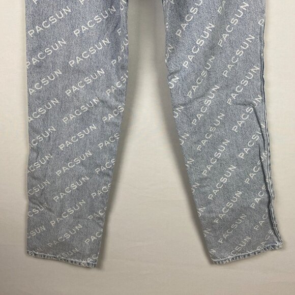 Pacsun Jeans Womens Lightwash Button Fly All Over Logo Words Dad Jeans Unique 26 - Picture 9 of 12